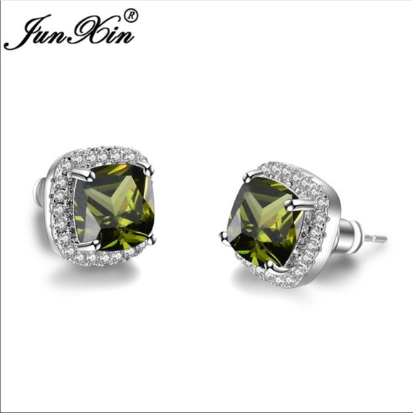 ❤️SOLD❤️silver earrings green acrylic crystal - Picture 4 of 4